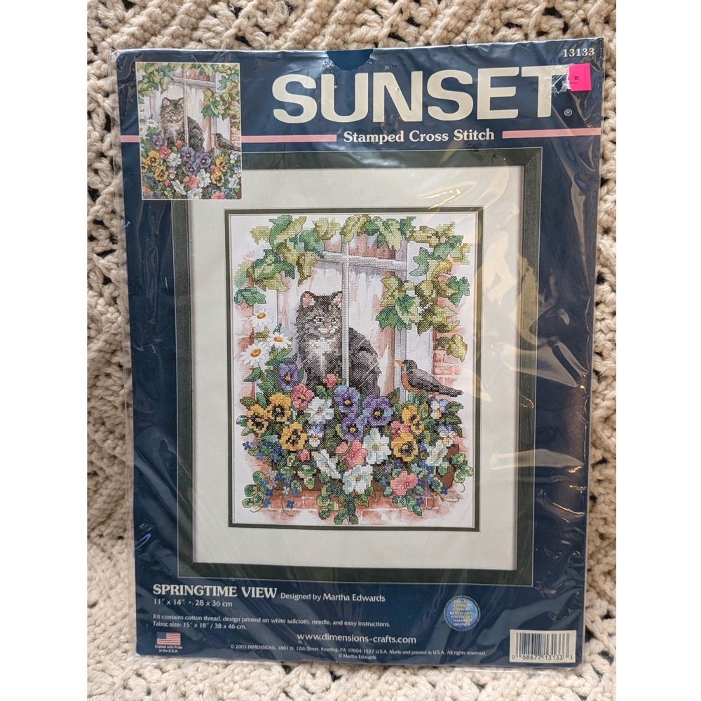 Sunset Stamped Cross Stitch Kit Springtime View Martha Edwards Cat 13133 Vintage